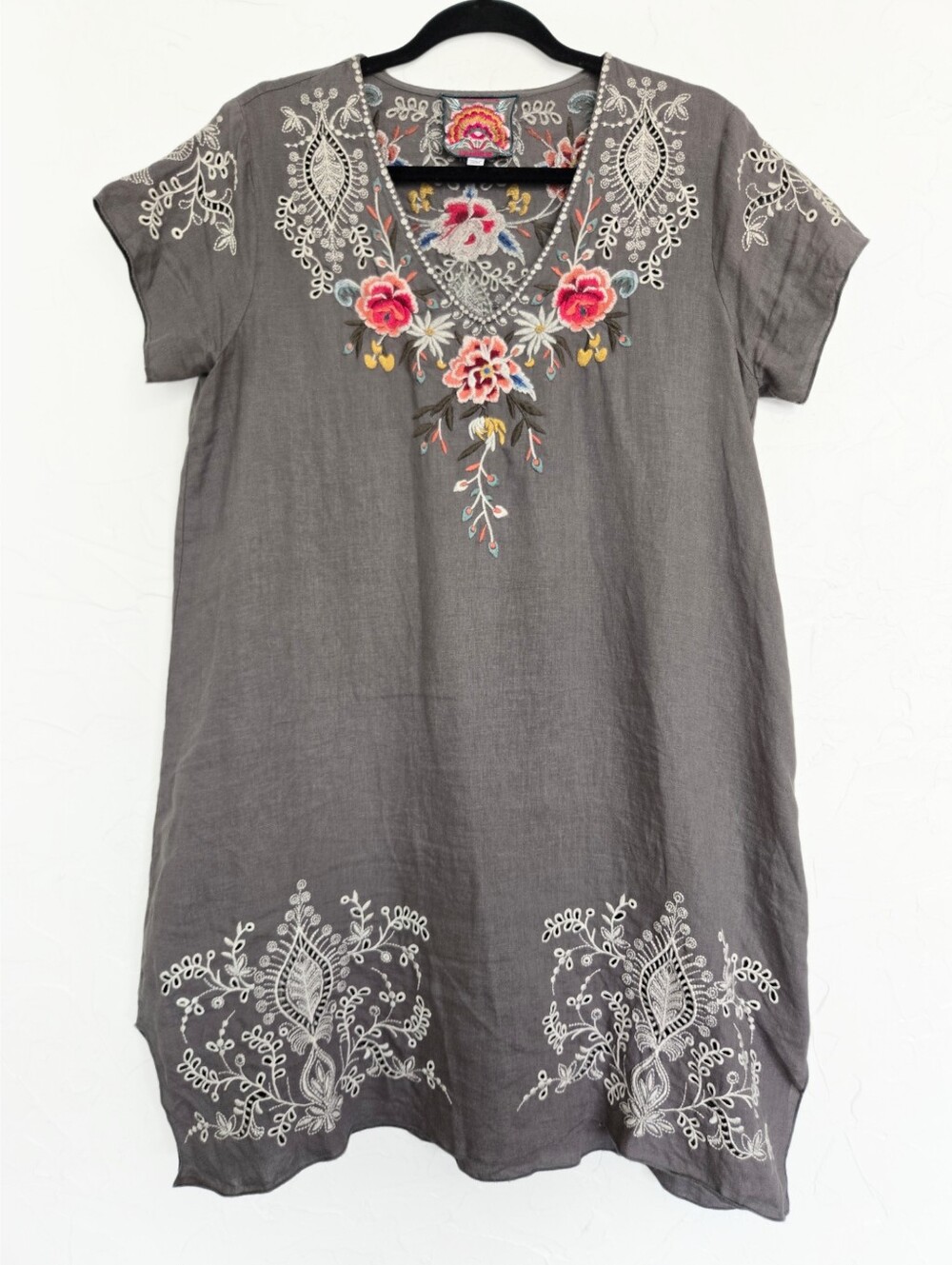 Johnny Was Linen Floral Boho Embroidered Tunic Dress, S